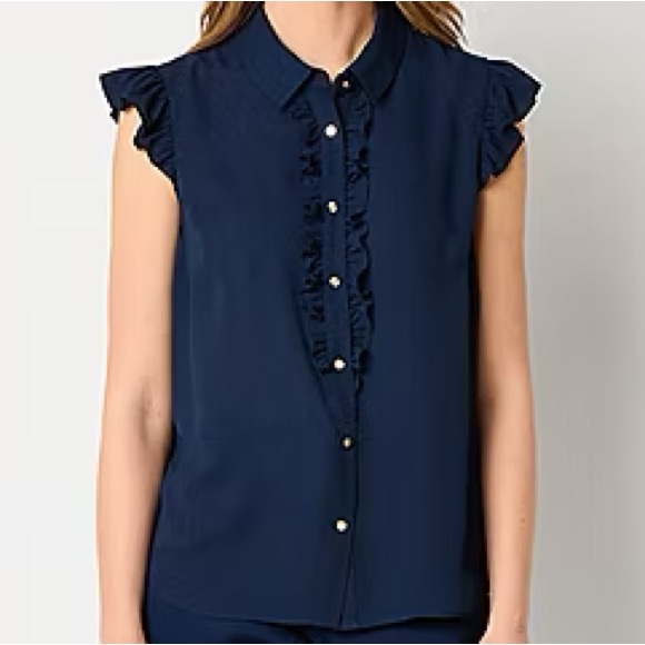 Navy Ruffle Sleeve Blouse - Picture 2 of 2